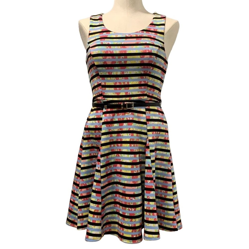 My Michelle Striped Multicolor Sleeveless Fit & Flare Dress Back Zipper Size 5